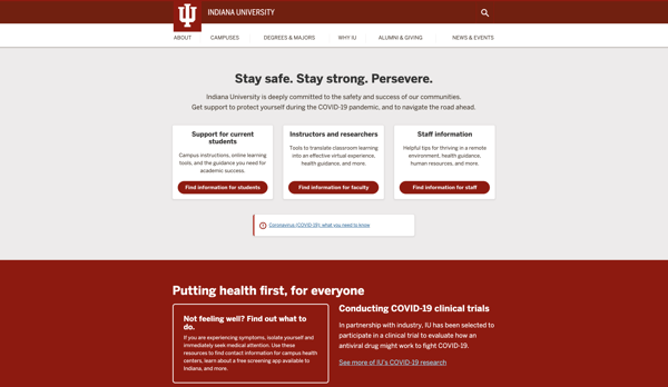 Indiana University COVID-19 Website